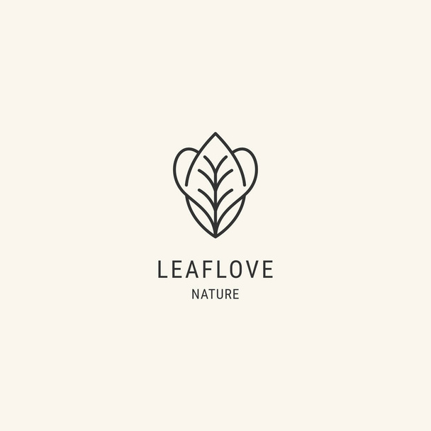 Leaf logo design template circled with heart, flat line style logo. - Vector, afbeelding