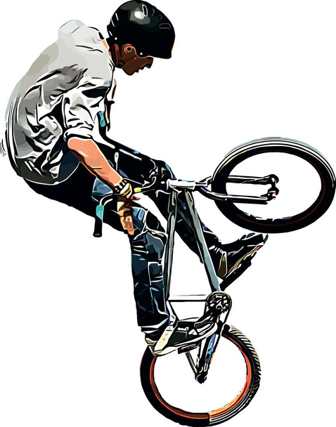 Image vectorielle couleur d'un cycliste sur BMX effectuant des tours extrêmes - Vecteur, image