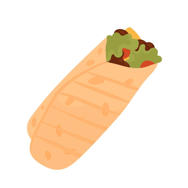Буррито с фаст-фудом, закуски быстрого питания на вынос, нездоровый буррито, меню нездоровой пищи - Вектор,изображение