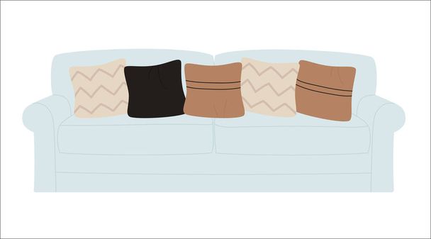 Современный диван и подушки, дизайн интерьера мебели для домашней гостиной - Вектор,изображение