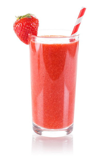 Strawberry smoothie fruit juice drink in a glass isolated on a white background - Фото, зображення