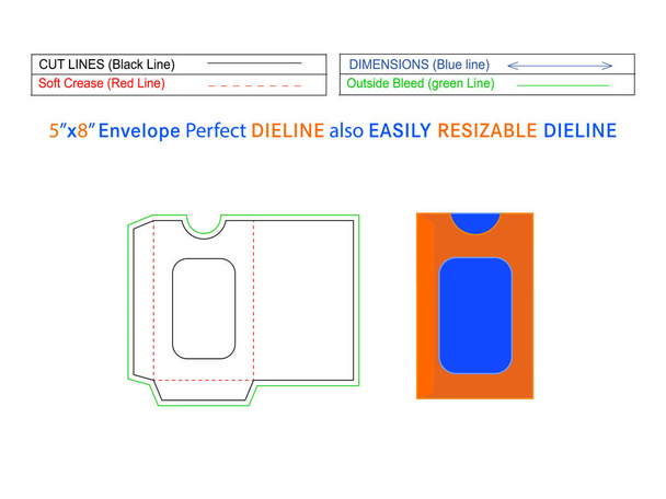 Enveloppe d'affichage d'invitation personnalisée Modèle de dieline de 5x8 pouces et enveloppe 3D modifiable facilement redimensionnable - Vecteur, image