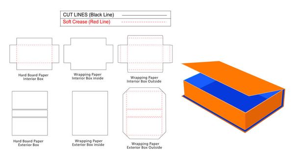 Caixa rígida, Magnetic luxo mais próximo 3 tampa lateral rígida caixas modelo de dielina e caixa 3D - Vetor, Imagem