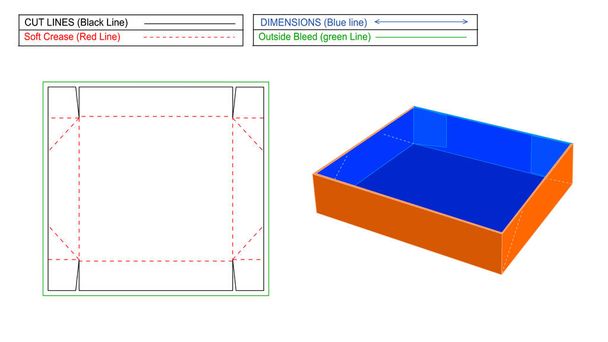 Összehajtható és Collepssobl Átméretezhető és szerkeszthető hullámkarton doboz és szállítási hullámkarton doboz, 3D render és dieline tamplate - Vektor, kép