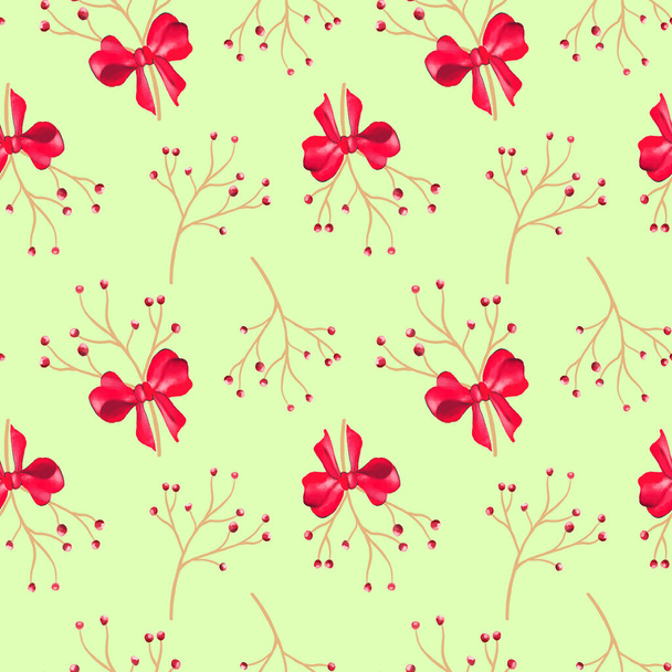 Neues Jahr nahtlose Muster mit Zweigen, Beeren und Blumen. Weihnachten Blumen Hand gezeichnet Geschenkpapier oder Stoff-Design. - Vektor, Bild
