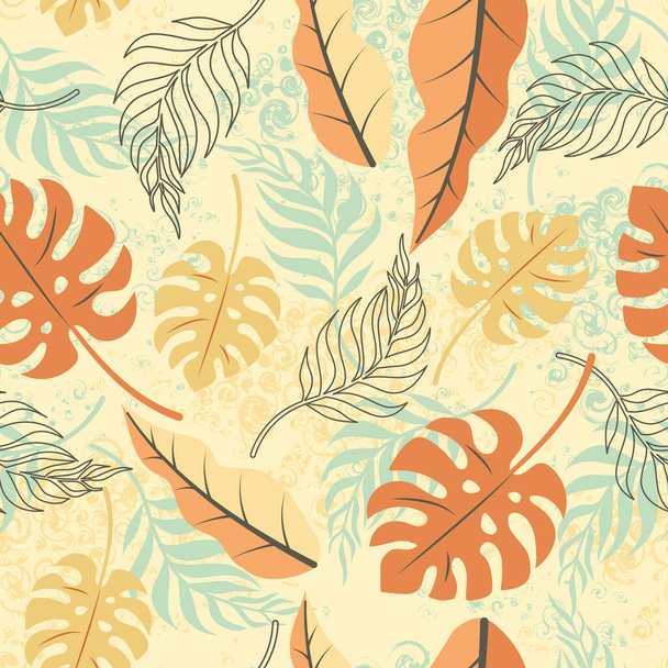 Tropical seamless pattern. Trendy exotic pattern with plants and animal prints. A vibrant, modern floral pattern. Vector illustration. - Вектор, зображення
