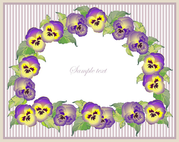 Beautiful decorative framework with flowers. Greeting card with pansies. - Vector, Image