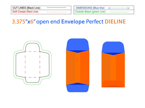 3.375x6 pouces Enveloppe de catalogue ou modèle d'enveloppe à extrémité ouverte et enveloppe 3D modifiable facilement redimensionnable - Vecteur, image