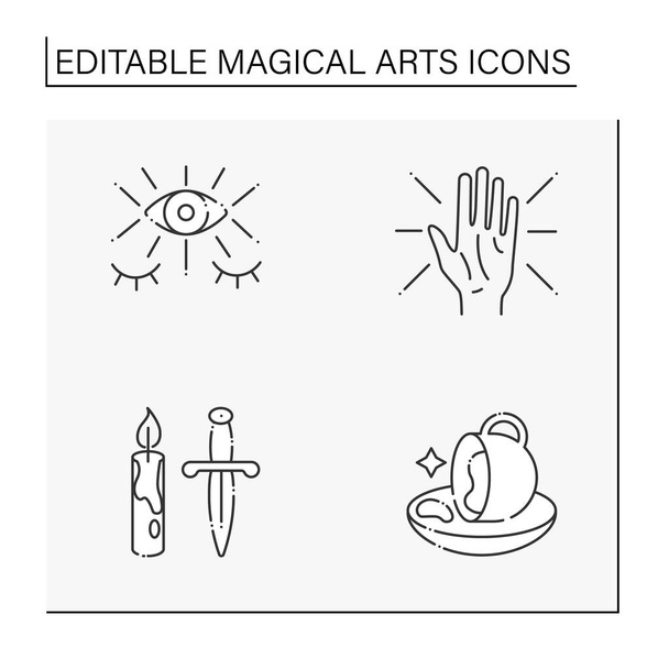Conjunto de iconos de línea de artes mágicas - Vector, Imagen
