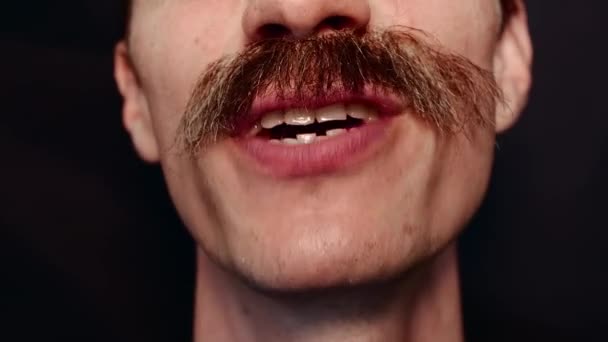 Close-up of the mouth of man who sings a song and speaks to the camera  - Footage, Video
