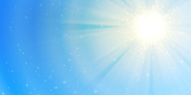 Summer blue sky with sun and bright rays. Vector. - Vettoriali, immagini