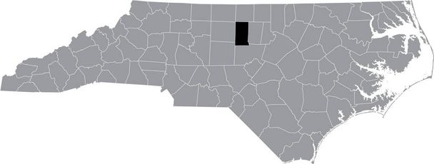 ノースカロライナ州の灰色の行政地図の中でアラマンス郡の黒いハイライトされた場所の地図 - ベクター画像