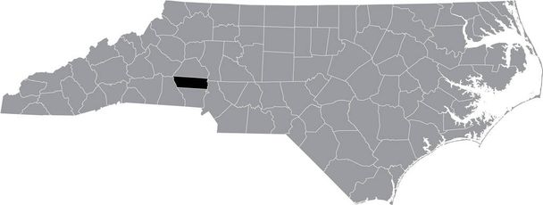 ノースカロライナ州の灰色の行政地図の中でリンカーン郡の黒いハイライト表示された場所 - ベクター画像