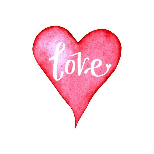 Червоне серце з написом "любов" ізольовано на білому тлі. Рукописне маркерне наївне мистецтво. Прикрашена вихорна лінія. Креативний кліпарт на день святкування, наклейка, весілля
 - Фото, зображення