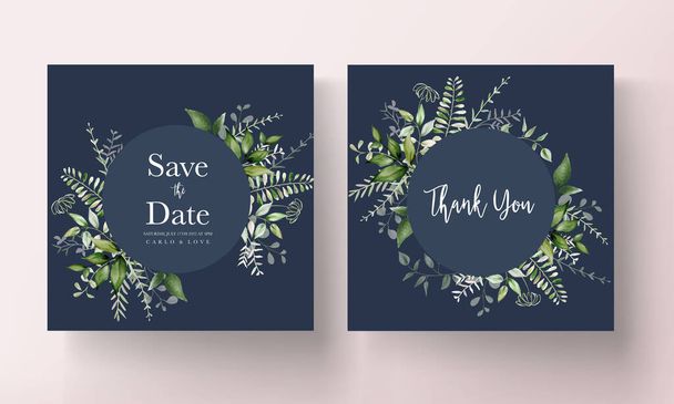 tarjeta de invitación de boda moderna con hojas de acuarela - Vector, imagen