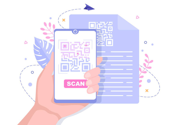 QR Code Scanner for Online Payment, Electronic Pay and Money Transfer on Smartphone with App in Hand. Background Vector Illustration - Vector, Image