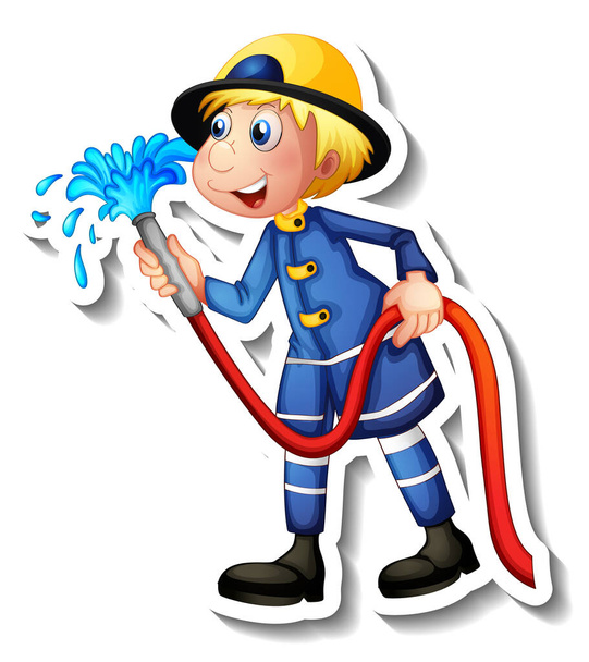 Diseño de pegatina con una ilustración de personaje de dibujos animados bombero - Vector, imagen
