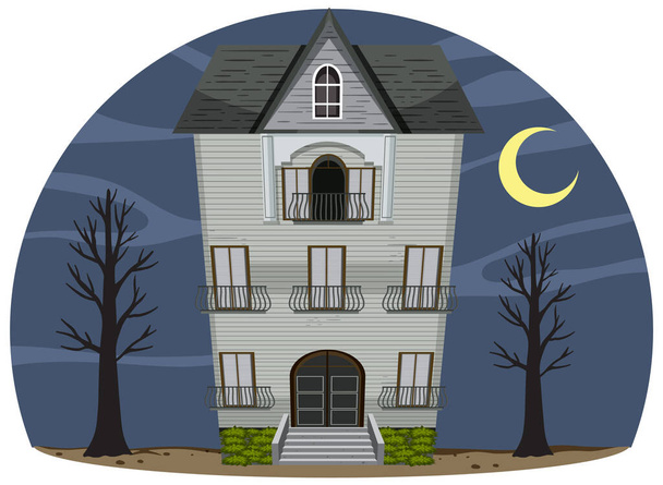 夜のイラストで幽霊屋敷のファサードを隔離 - ベクター画像