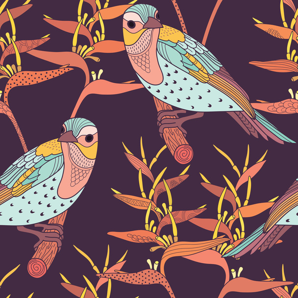 Seamless floral pattern with birds - Vecteur, image