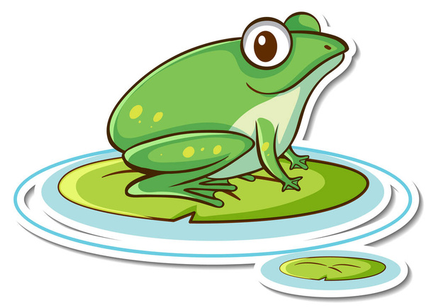 Sticker ontwerp met schattige groene kikker geïsoleerde illustratie - Vector, afbeelding