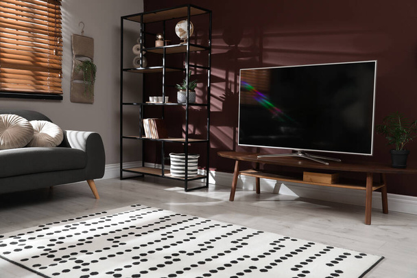 Living room interior with modern TV on stand - Foto, Imagem