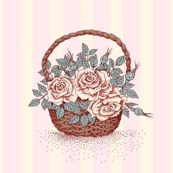 Roses in basket - Διάνυσμα, εικόνα