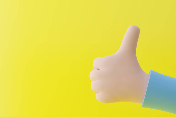 Thumbs up gesture on yellow background, 3d render - Photo, Image