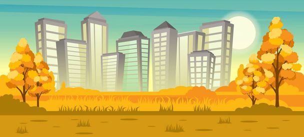 Rural autumn landscape with city - Wektor, obraz
