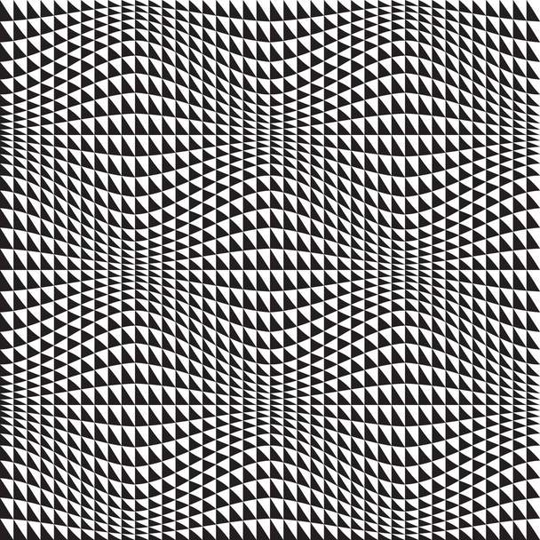 Оптический бесшовный рисунок черно-белых искаженных треугольников. Психоделическая повторяемая текстура. - Вектор,изображение