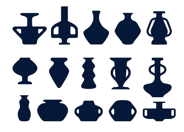 jarrones de cerámica antigua silueta forma conjunto vector ilustración - Vector, imagen