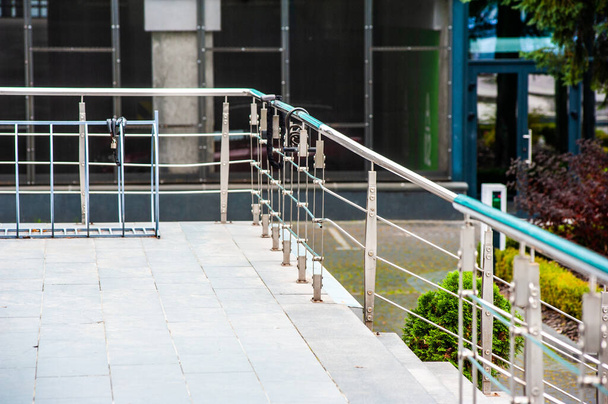 stainless railing on outdoor building. - Photo, Image