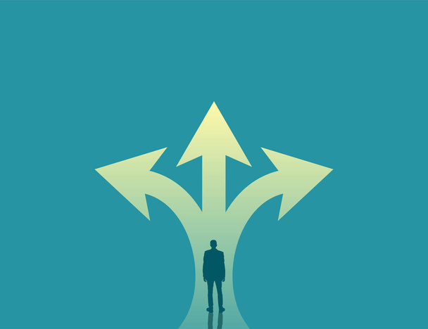 Businessman Making a Right Decision While Standing at the Crossroad - Vector, Image