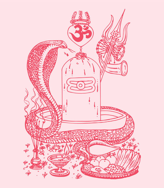 Рисунок или эскиз Господа Шивы и его знака и символов начертание редактируемой иллюстрации - Вектор,изображение