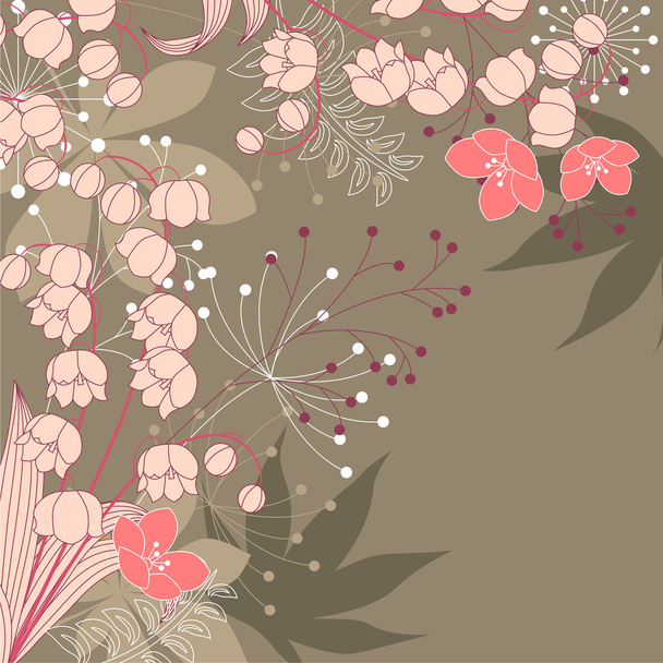 Floral background with contour flowers - Vector, Image