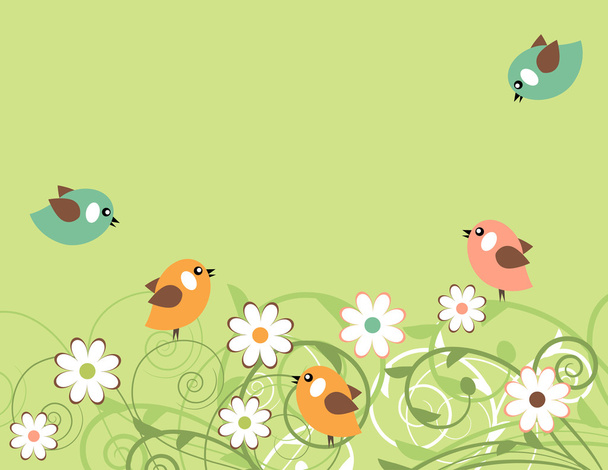 Цветущие ветви и птицы
 - Вектор,изображение