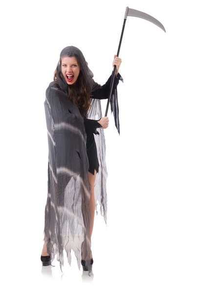 Woman in halloween concept with scythe - Fotó, kép