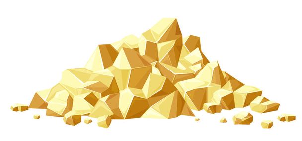 Heap of gold illustration. Precious mineral is symbol of wealth and prosperity with fossil materials production broken fragments of natural minerals for world industry. Vector cartoon. - Vektor, Bild