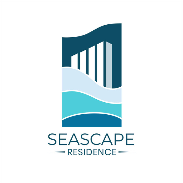Návrh loga nemovitosti. Design loga Seascape a Condominium - Vektor, obrázek