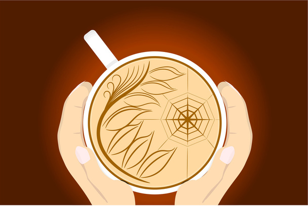 šálek horké kávy s oběma rukama držel vektor - Vektor, obrázek