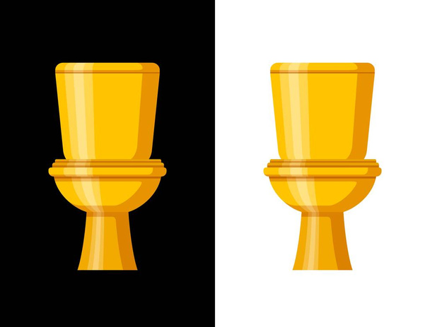 Golden toilet bowl with water tank isolated on black and white background. Luxury equipment and accessories for restroom. Gold design vector illustration - Διάνυσμα, εικόνα