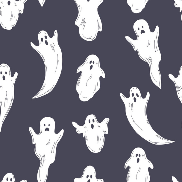Hand drawn cute halloween  ghosts . Vector  seamless pattern. - Vettoriali, immagini