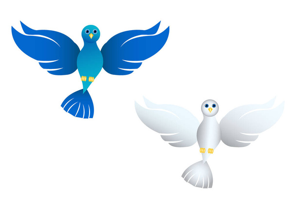 Illustration von zwei verschiedenen Farben der Taube auf weißem Hintergrund. Zwei bunte Tauben. Blau-weiße Tauben. Vektortaube - Vektor, Bild