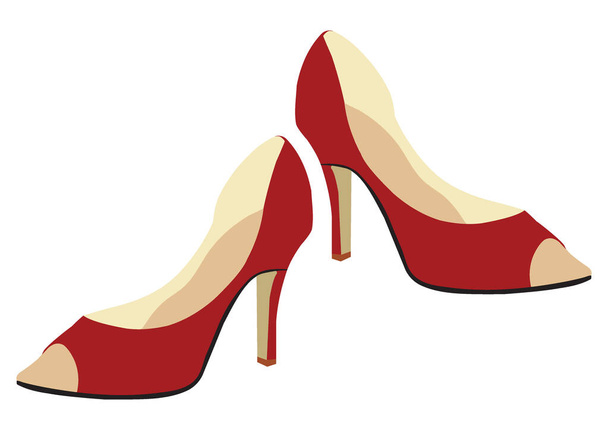 Red shoes for women on a white background. Vector illustration of modern red heels - Vektor, kép