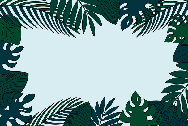 Tropical leaves frame vector illustration. Monstera and palt leaf - Vecteur, image
