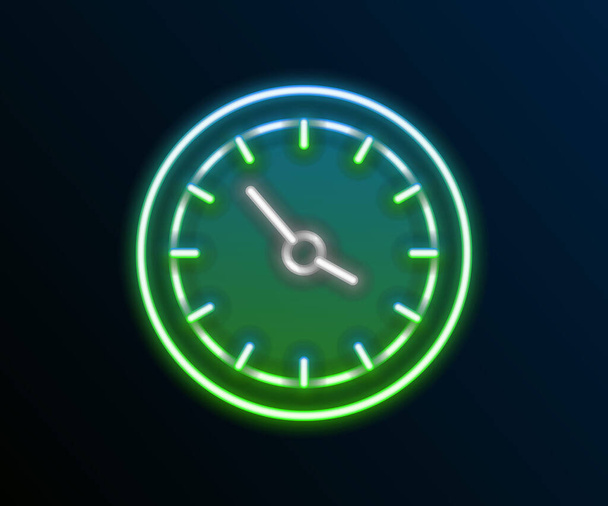 Glowing neon line Train station clock icon isolated on black background. Colorful outline concept. Vector - Vector, Image
