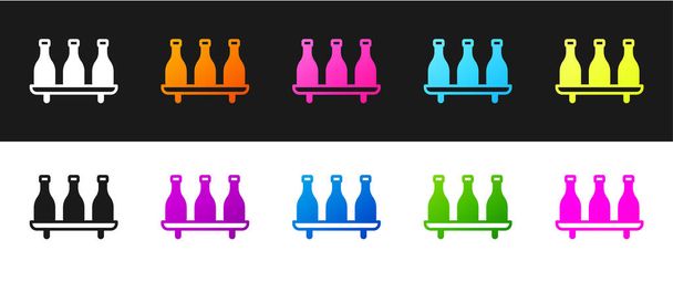 Set Icono de botella de vino aislado sobre fondo blanco y negro. Variedades de vino. Vector - Vector, imagen