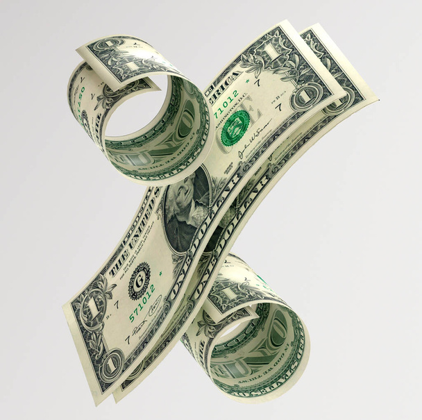 3D Illustratie van het procentuele symbool van het bankbiljet van 1 dollar - Foto, afbeelding