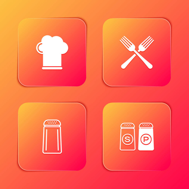 Set Chef hat, Crossed fork, Salt and pepper and  icon. Vector. - Vector, Image