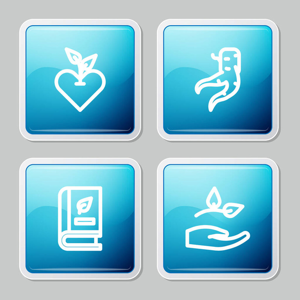 Set line Heart, Ginger root, Medical book and Leaf hand icon. Vector - ベクター画像