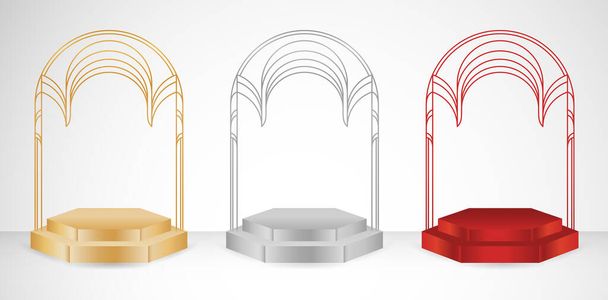 3d modelo pódio exibição fase arco arredondado. ilustração 3 conjunto de palco. aplicável para banner web, cartaz, folheto. - Vetor, Imagem